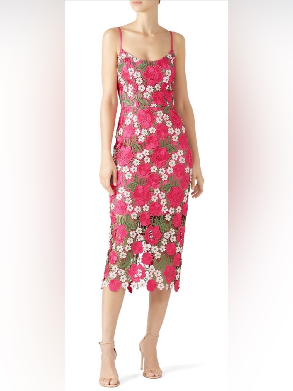 Dress the Population Fuchsia Floral Lace Midi Dress